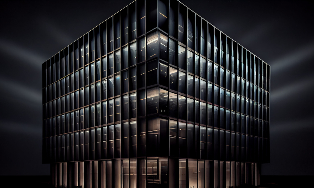 Modern steel skyscraper in glossy reflective glass ,generative artificial intelligence